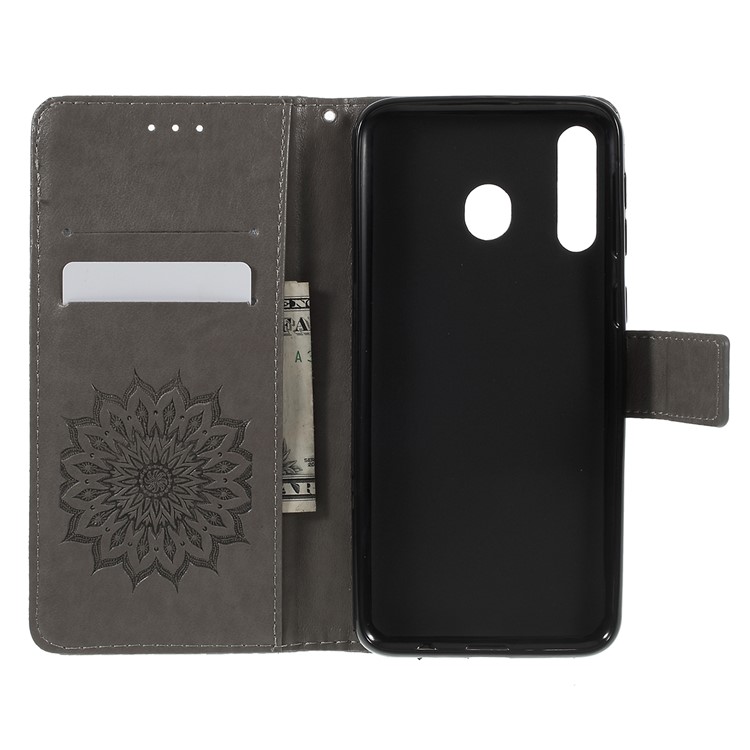 Imprint Sunflower PU Leather Wallet Magnetic Stand Cover for Samsung Galaxy M30 / A40s - Grey-9