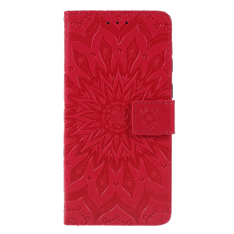 Imprint Sunflower PU Leather Wallet Magnetic Stand Cover for Samsung Galaxy M30 / A40s - Red-1