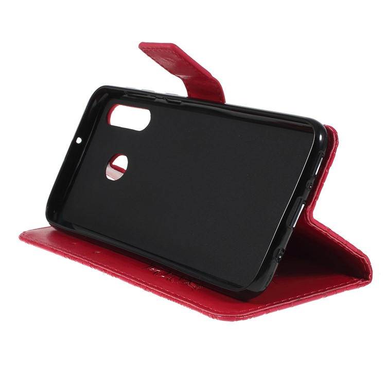 Imprint Sunflower PU Leather Wallet Magnetic Stand Cover for Samsung Galaxy M30 / A40s - Red-2