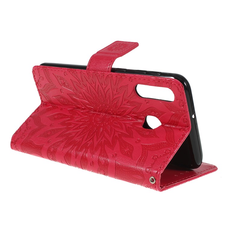 Imprint Sunflower PU Leather Wallet Magnetic Stand Cover for Samsung Galaxy M30 / A40s - Red-3