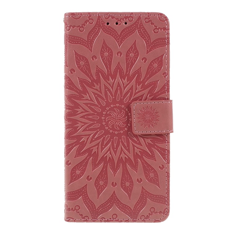 Imprint Sunflower PU Leather Wallet Magnetic Stand Cover for Samsung Galaxy M30 / A40s - Pink-1