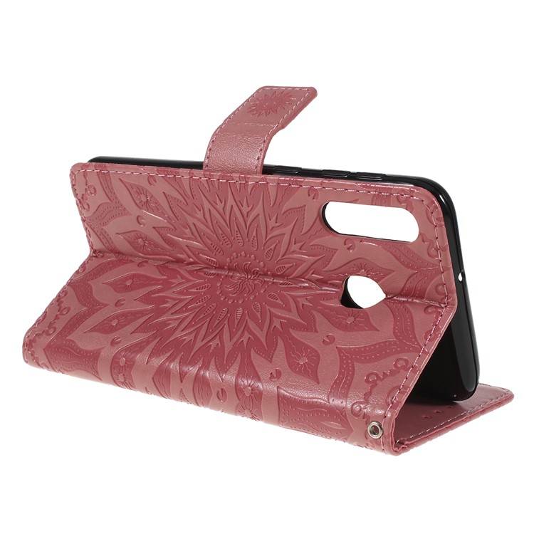 Imprint Sunflower PU Leather Wallet Magnetic Stand Cover for Samsung Galaxy M30 / A40s - Pink-3