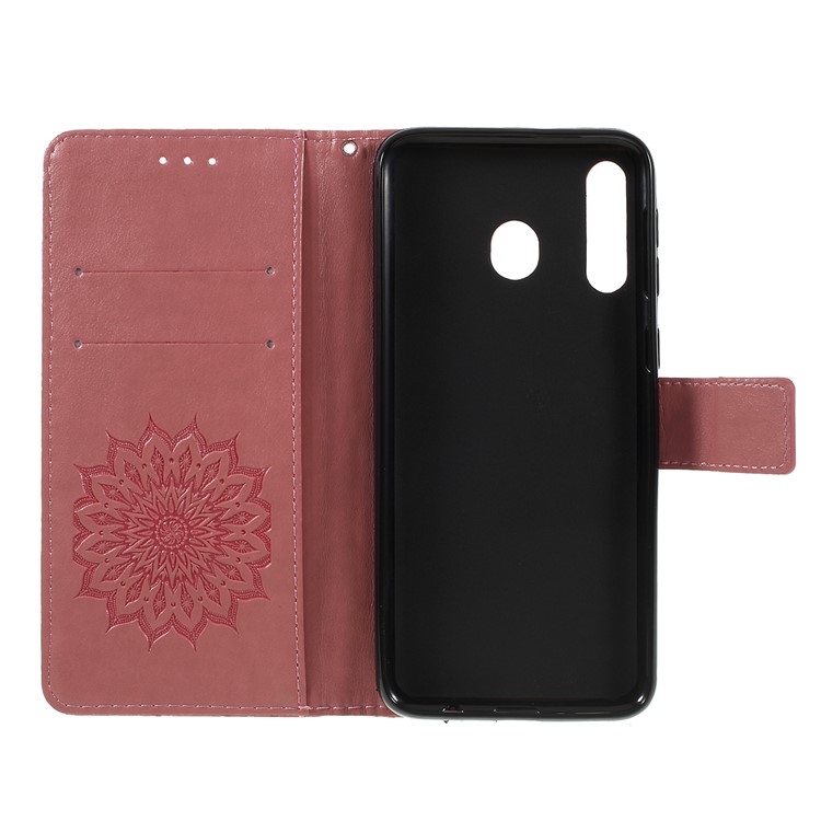 Imprint Sunflower PU Leather Wallet Magnetic Stand Cover for Samsung Galaxy M30 / A40s - Pink-4