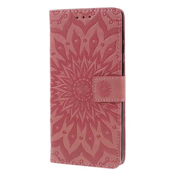 Imprint Sunflower PU Leather Wallet Magnetic Stand Cover for Samsung Galaxy M30 / A40s - Pink-5