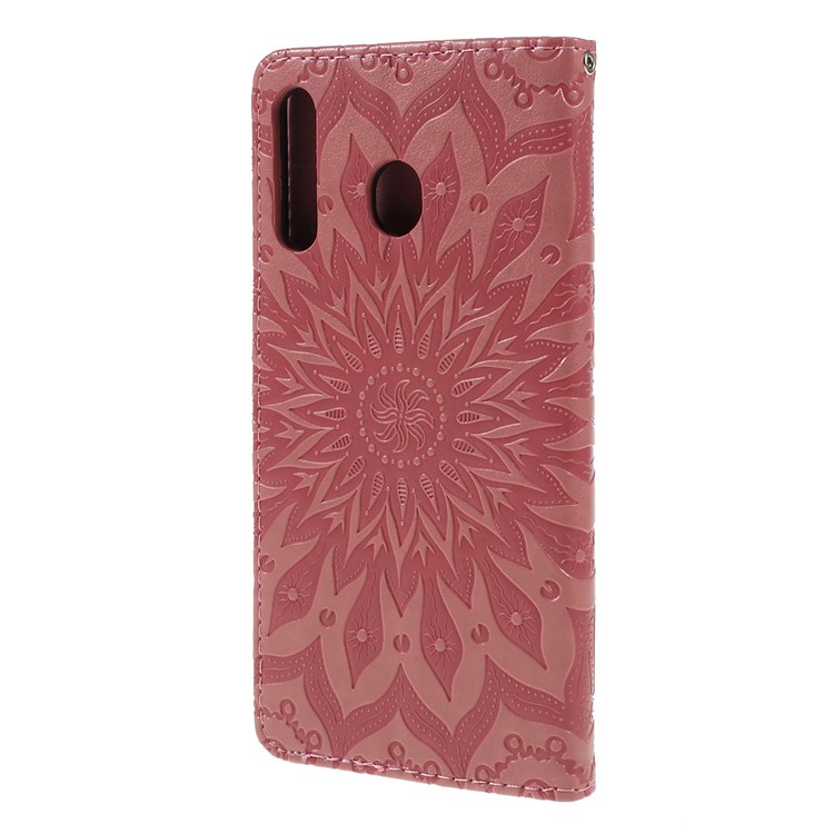 Imprint Sunflower PU Leather Wallet Magnetic Stand Cover for Samsung Galaxy M30 / A40s - Pink-6