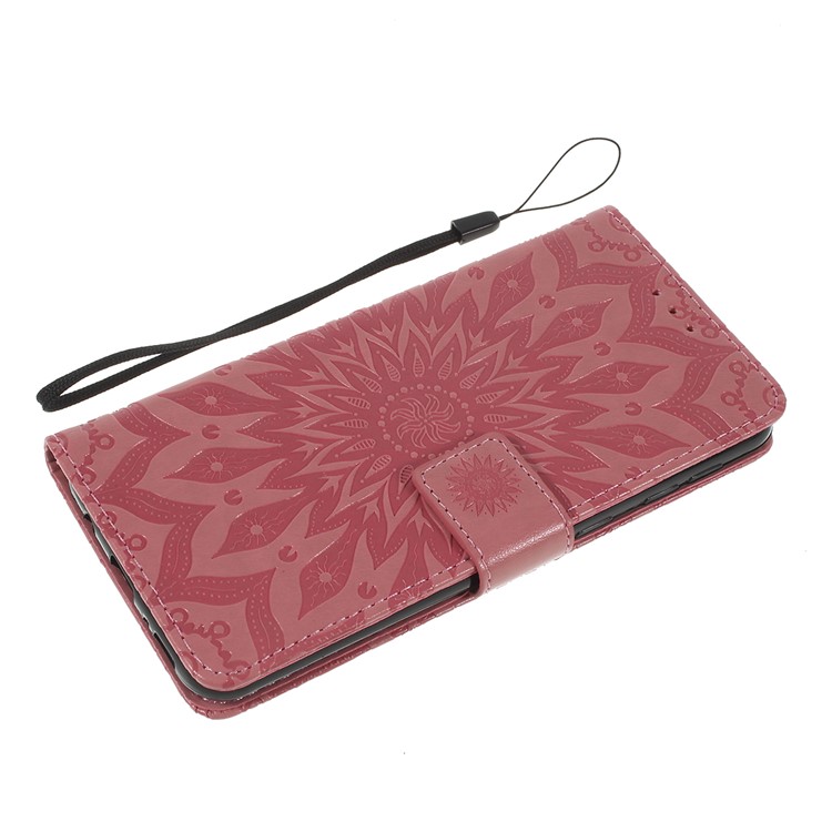 Imprint Sunflower PU Leather Wallet Magnetic Stand Cover for Samsung Galaxy M30 / A40s - Pink-7