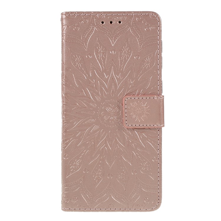 Imprint Sunflower PU Leather Wallet Magnetic Stand Cover for Samsung Galaxy M30 / A40s - Rose Gold-1