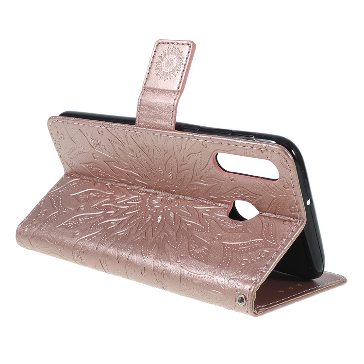 Imprint Sunflower PU Leather Wallet Magnetic Stand Cover for Samsung Galaxy M30 / A40s - Rose Gold-3