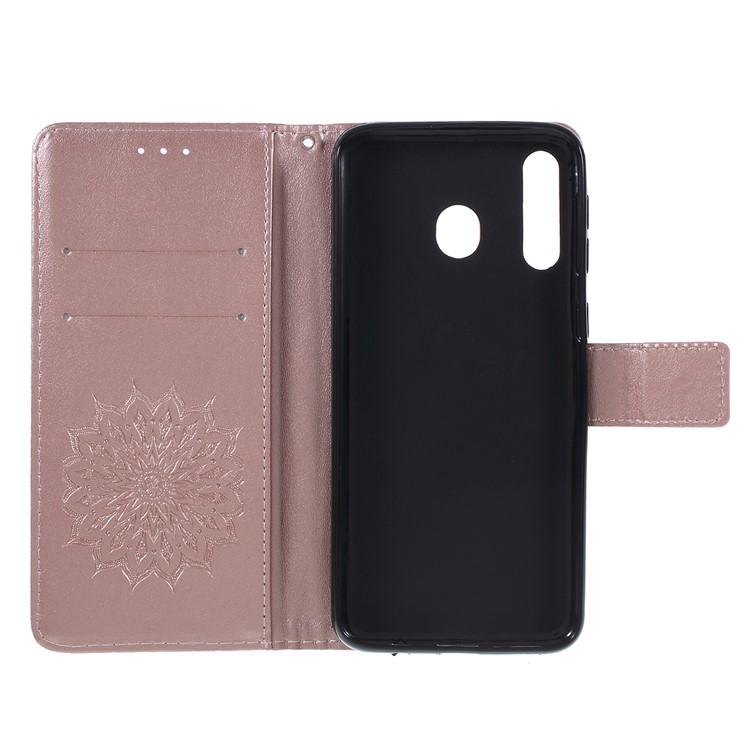 Imprint Sunflower PU Leather Wallet Magnetic Stand Cover for Samsung Galaxy M30 / A40s - Rose Gold-4