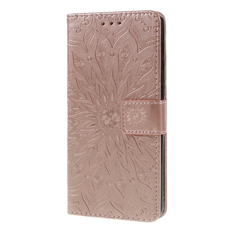Imprint Sunflower PU Leather Wallet Magnetic Stand Cover for Samsung Galaxy M30 / A40s - Rose Gold-5