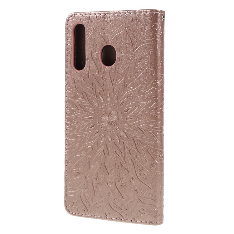 Imprint Sunflower PU Leather Wallet Magnetic Stand Cover for Samsung Galaxy M30 / A40s - Rose Gold-6