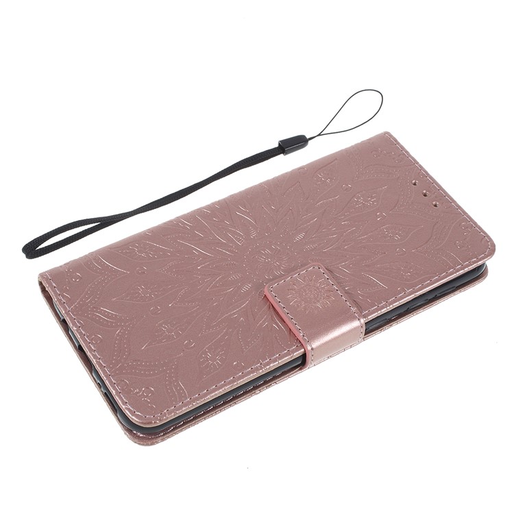 Imprint Sunflower PU Leather Wallet Magnetic Stand Cover for Samsung Galaxy M30 / A40s - Rose Gold-7