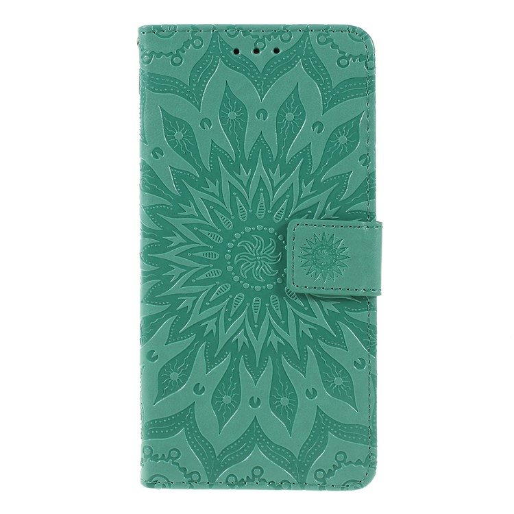 Imprint Sunflower PU Leather Wallet Magnetic Stand Cover for Samsung Galaxy M30 / A40s - Cyan-1