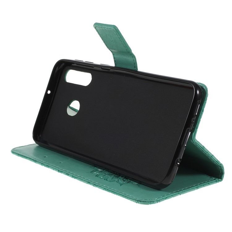 Imprint Sunflower PU Leather Wallet Magnetic Stand Cover for Samsung Galaxy M30 / A40s - Cyan-2