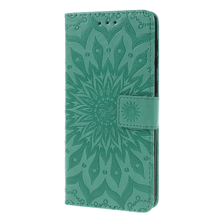 Imprint Sunflower PU Leather Wallet Magnetic Stand Cover for Samsung Galaxy M30 / A40s - Cyan-5