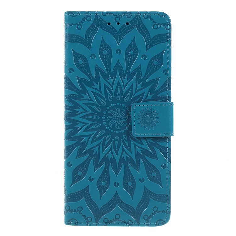 Imprint Sunflower PU Leather Wallet Magnetic Stand Cover for Samsung Galaxy M30 / A40s - Blue-1