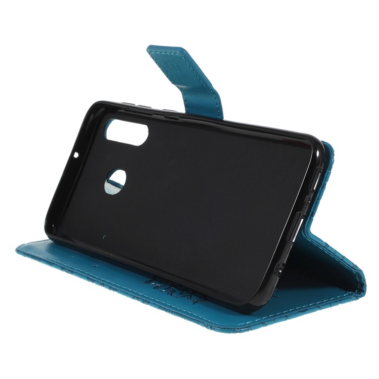 Imprint Sunflower PU Leather Wallet Magnetic Stand Cover for Samsung Galaxy M30 / A40s - Blue-2