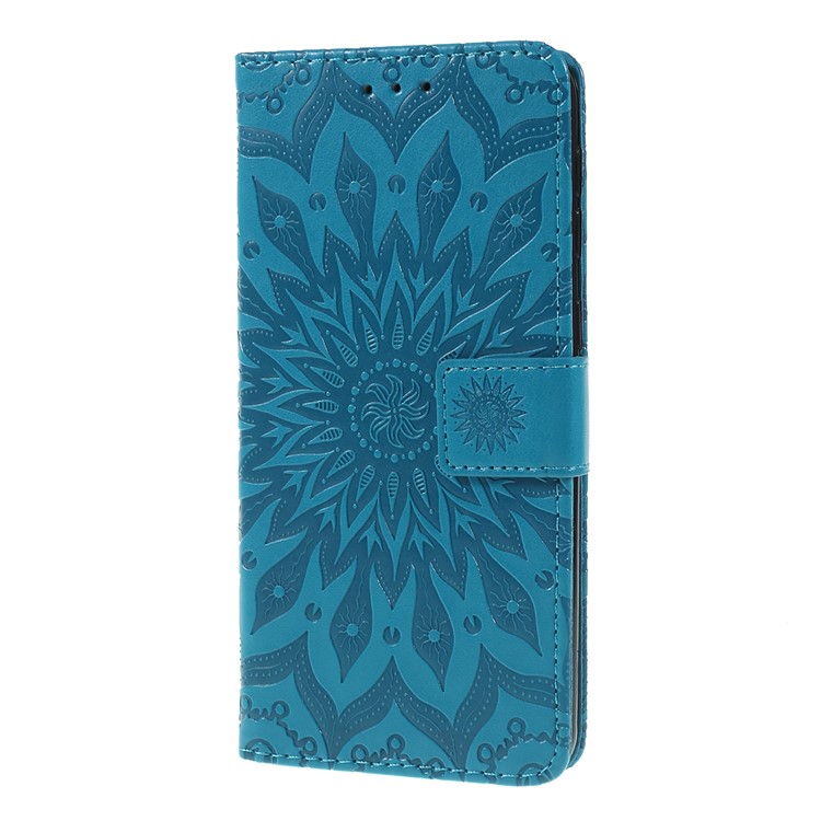 Imprint Sunflower PU Leather Wallet Magnetic Stand Cover for Samsung Galaxy M30 / A40s - Blue-5