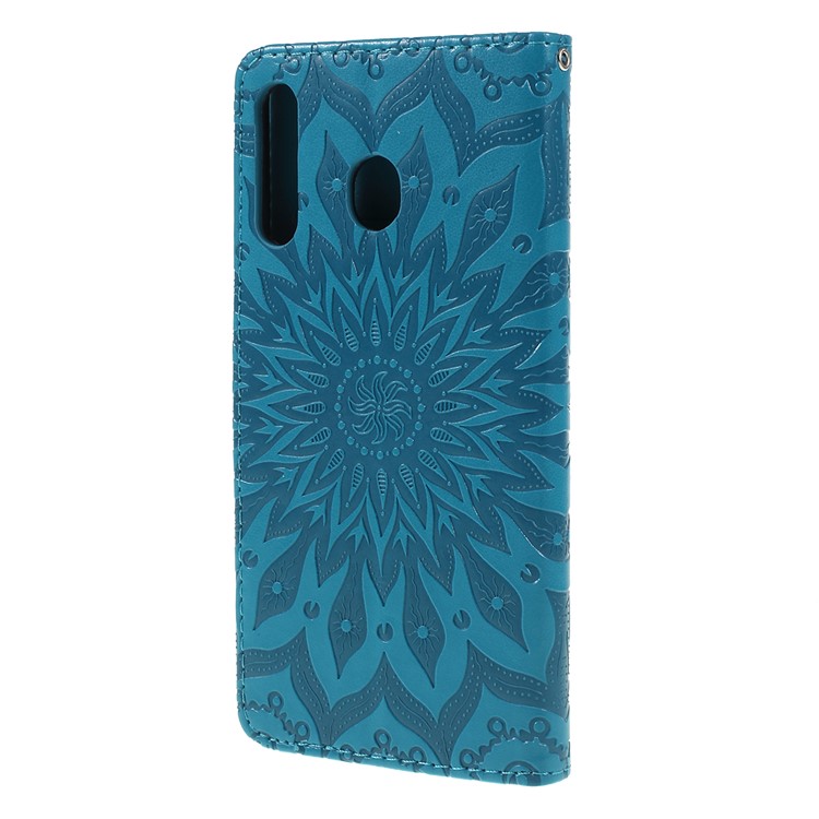 Imprint Sunflower PU Leather Wallet Magnetic Stand Cover for Samsung Galaxy M30 / A40s - Blue-6