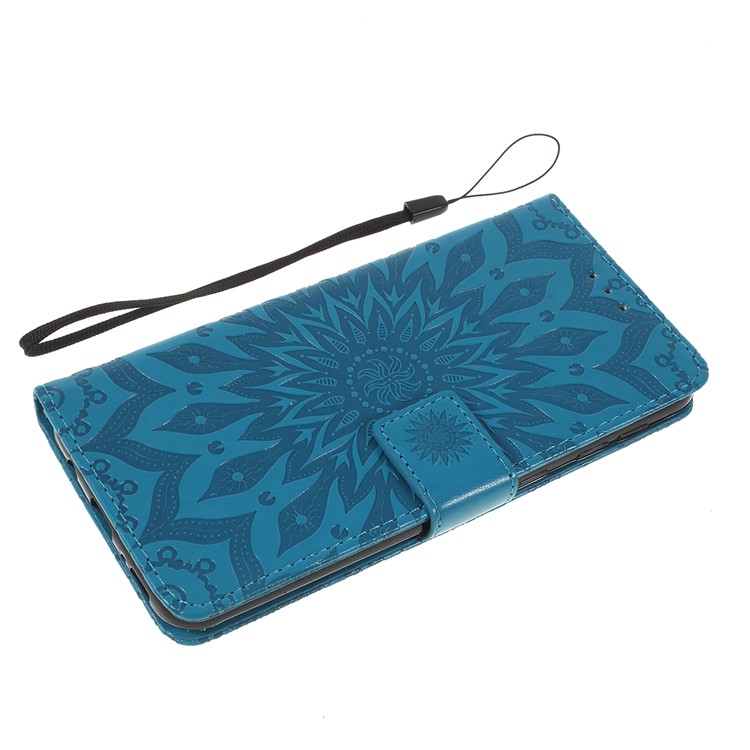 Imprint Sunflower PU Leather Wallet Magnetic Stand Cover for Samsung Galaxy M30 / A40s - Blue-7