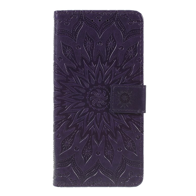 Imprint Sunflower PU Leather Wallet Magnetic Stand Cover for Samsung Galaxy M30 / A40s - Purple-1