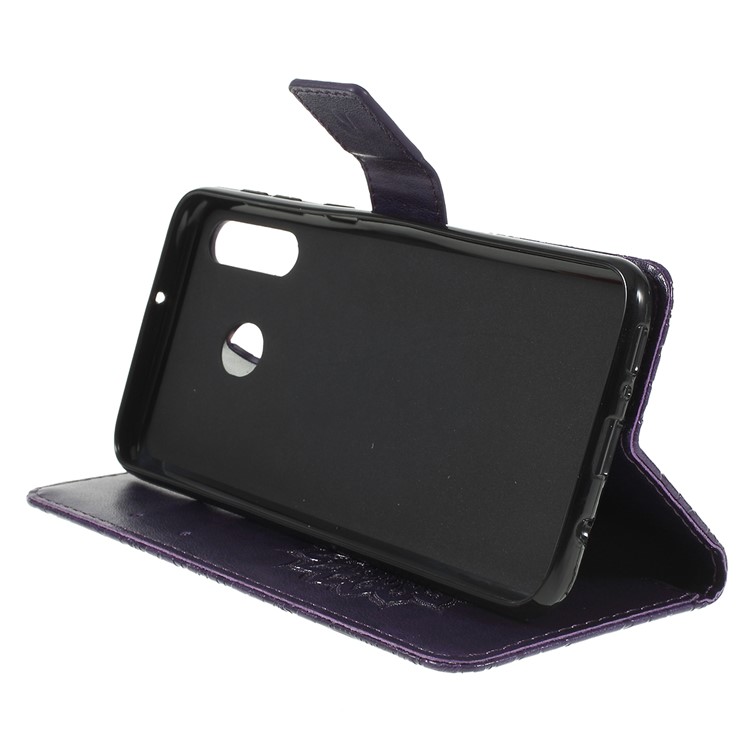 Imprint Sunflower PU Leather Wallet Magnetic Stand Cover for Samsung Galaxy M30 / A40s - Purple-2