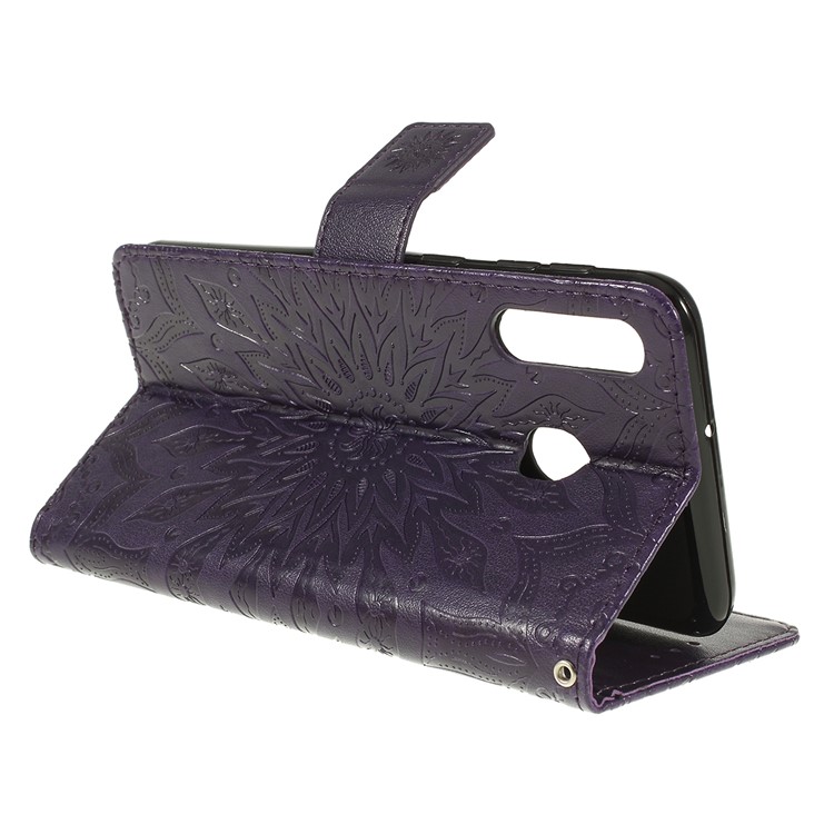 Imprint Sunflower PU Leather Wallet Magnetic Stand Cover for Samsung Galaxy M30 / A40s - Purple-3