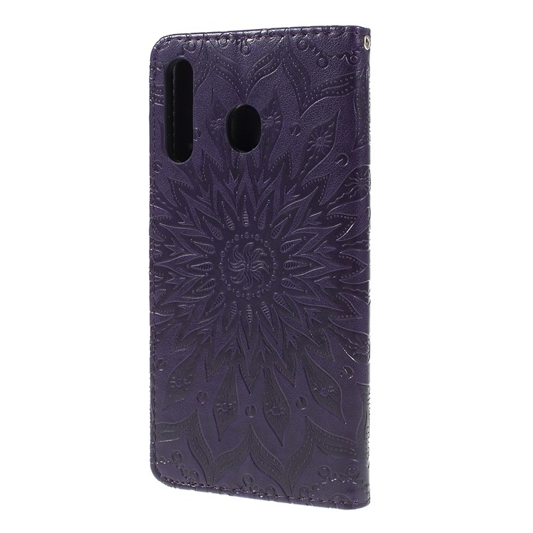 Imprint Sunflower PU Leather Wallet Magnetic Stand Cover for Samsung Galaxy M30 / A40s - Purple-6