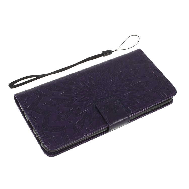 Imprint Sunflower PU Leather Wallet Magnetic Stand Cover for Samsung Galaxy M30 / A40s - Purple-7