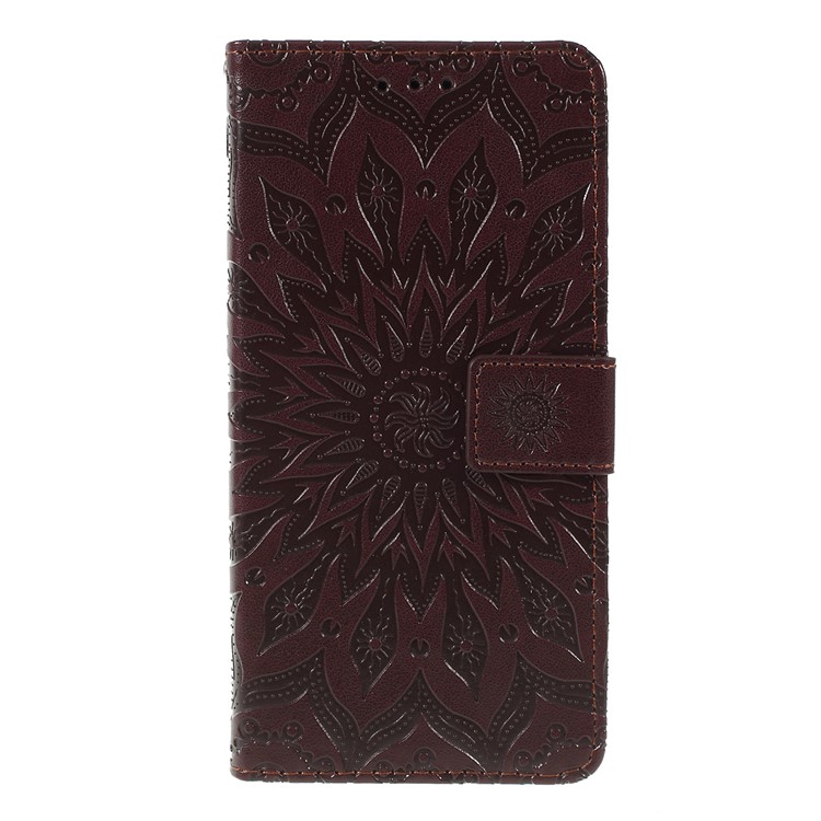 Imprint Sunflower PU Leather Wallet Magnetic Stand Cover for Samsung Galaxy M30 / A40s - Brown-1