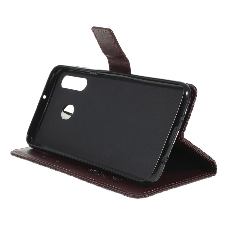 Imprint Sunflower PU Leather Wallet Magnetic Stand Cover for Samsung Galaxy M30 / A40s - Brown-2