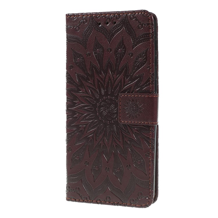 Imprint Sunflower PU Leather Wallet Magnetic Stand Cover for Samsung Galaxy M30 / A40s - Brown-5