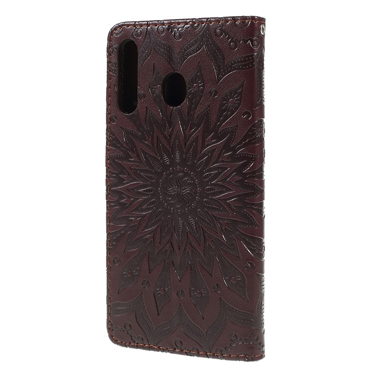 Imprint Sunflower PU Leather Wallet Magnetic Stand Cover for Samsung Galaxy M30 / A40s - Brown-6