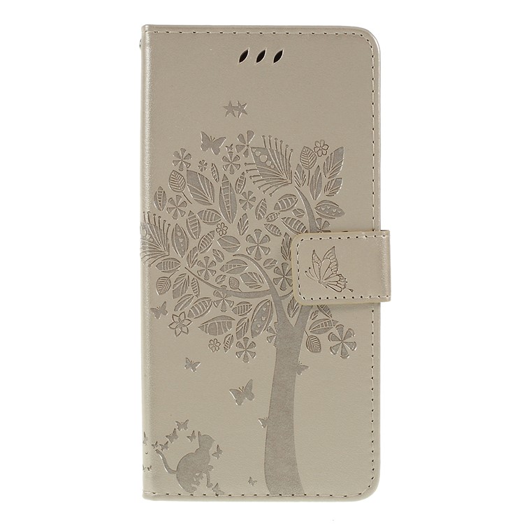 

Imprint Cat and Tree Wallet Stand PU Leather Case for Samsung Galaxy A50 - Gold, Galaxy A50