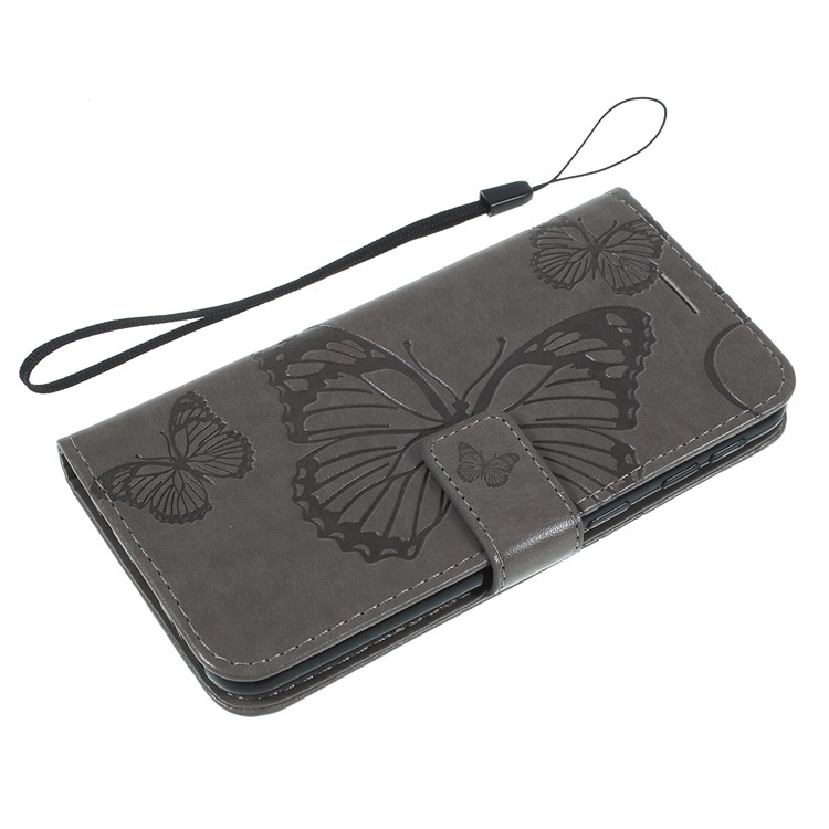 Imprint Butterfly Flowers Leather Stand Wallet Folio Case for Samsung Galaxy A40 - Grey-10