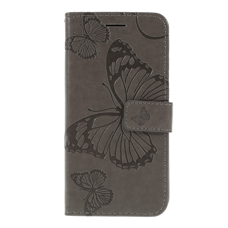 Imprint Butterfly Flowers Leather Stand Wallet Folio Case for Samsung Galaxy A40 - Grey-3