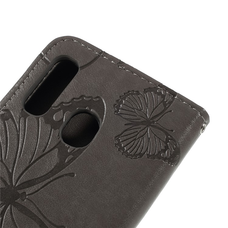 Imprint Butterfly Flowers Leather Stand Wallet Folio Case for Samsung Galaxy A40 - Grey-5