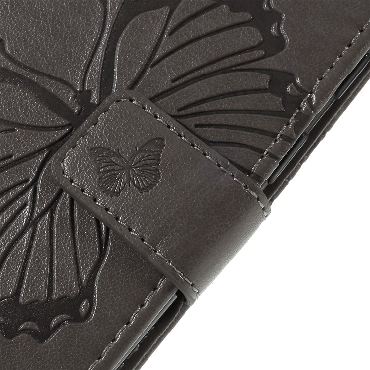 Imprint Butterfly Flowers Leather Stand Wallet Folio Case for Samsung Galaxy A40 - Grey-6