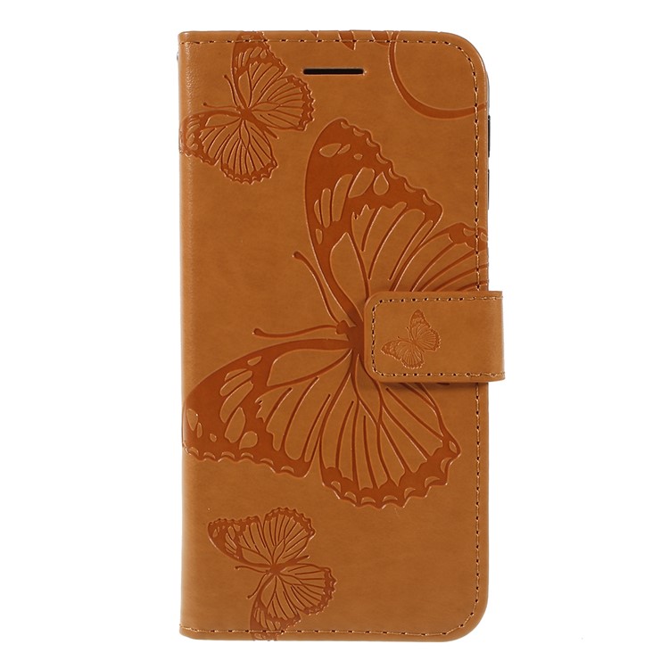 Imprint Butterfly Flowers Leather Stand Wallet Folio Case for Samsung Galaxy A40 - Brown-1