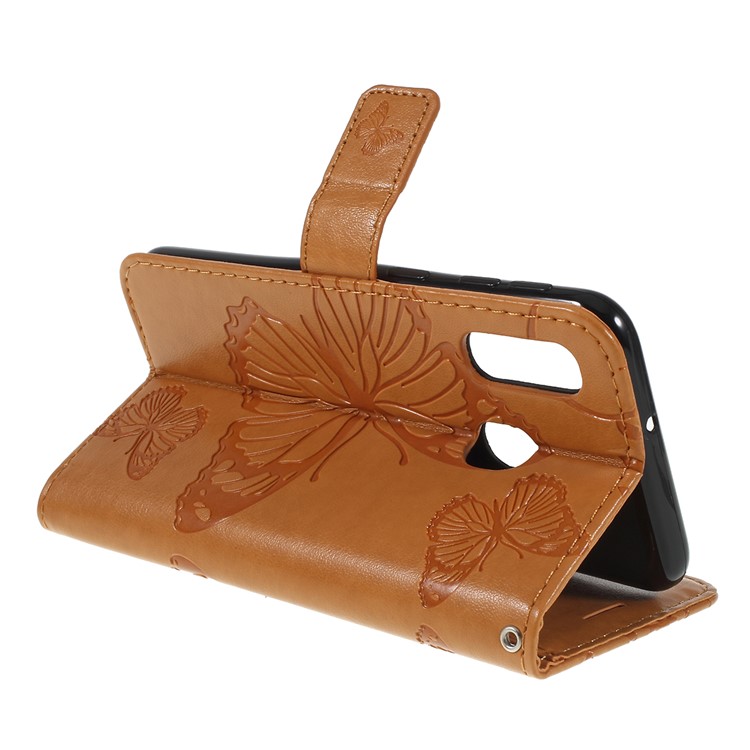 Imprint Butterfly Flowers Leather Stand Wallet Folio Case for Samsung Galaxy A40 - Brown-3
