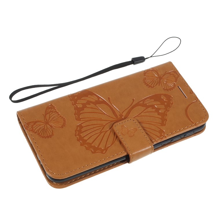 Imprint Butterfly Flowers Leather Stand Wallet Folio Case for Samsung Galaxy A40 - Brown-5