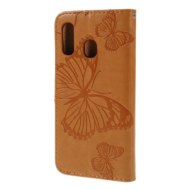 Imprint Butterfly Flowers Leather Stand Wallet Folio Case for Samsung Galaxy A40 - Brown-7