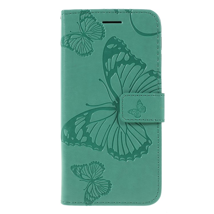 Imprint Butterfly Flowers Leather Stand Wallet Folio Case for Samsung Galaxy A40 - Cyan-1