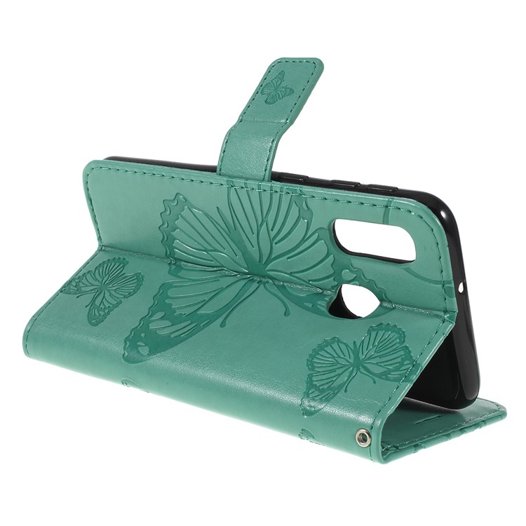 Imprint Butterfly Flowers Leather Stand Wallet Folio Case for Samsung Galaxy A40 - Cyan-3