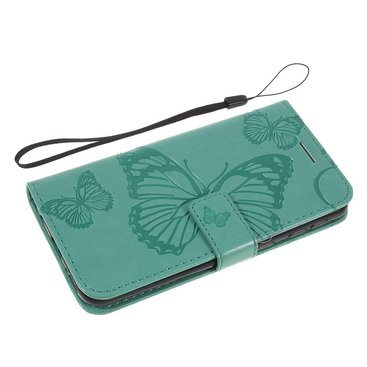Imprint Butterfly Flowers Leather Stand Wallet Folio Case for Samsung Galaxy A40 - Cyan-5