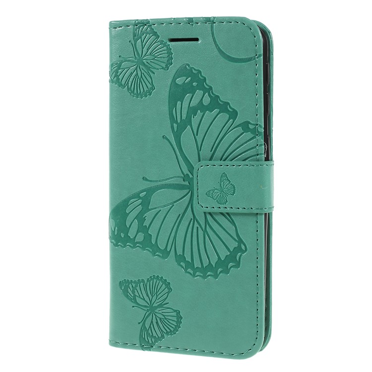 Imprint Butterfly Flowers Leather Stand Wallet Folio Case for Samsung Galaxy A40 - Cyan-6