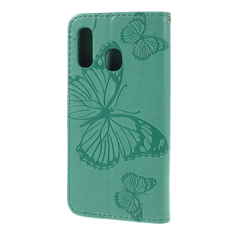 Imprint Butterfly Flowers Leather Stand Wallet Folio Case for Samsung Galaxy A40 - Cyan-7