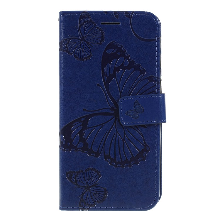 Imprint Butterfly Flowers Leather Stand Wallet Folio Case for Samsung Galaxy A40 - Blue-1