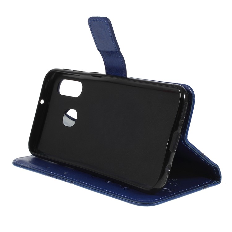 Imprint Butterfly Flowers Leather Stand Wallet Folio Case for Samsung Galaxy A40 - Blue-2