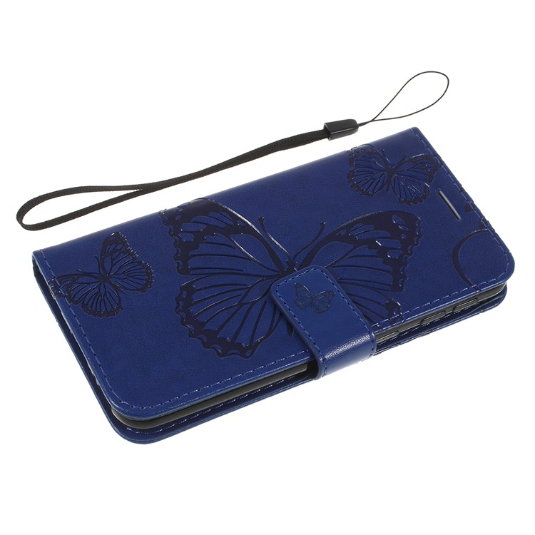 Imprint Butterfly Flowers Leather Stand Wallet Folio Case for Samsung Galaxy A40 - Blue-5